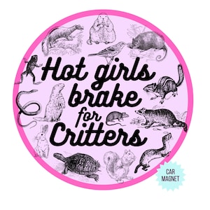 Hot Girls BRAKE FOR CRITTERS | Bumper Magnet | Vinyl Car Magnet | Gen Z Aesthetic | Bumper Sticker | Animal-Lover | Environmentalist Magnet