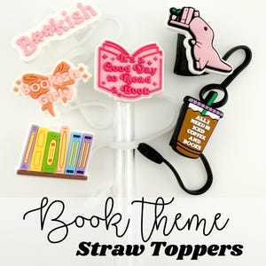 BOOK STRAW TOPPERS | Tumbler Accessories | Gifts for Her | Book Straw Cover | Bookish Book Tok Topper Gift | Galentines Valentines Gift