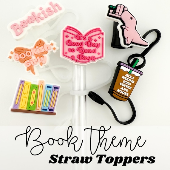 BOOK STRAW TOPPERS | Tumbler Accessories | Gifts for Her | Book Straw Cover | Bookish Book Tok Topper Gift | Galentines Valentines Gift