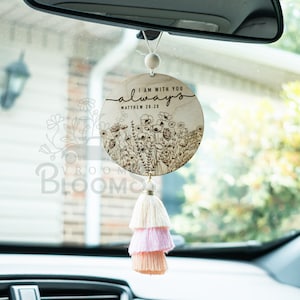 CHRISTIAN CAR CHARM | Rear View Mirror Charm | Car Accessories | Rear View Mirror Hanger with Tassel | I Am With You Always Car Charm