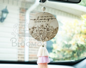 CHRISTIAN CAR CHARM | Rear View Mirror Charm | Car Accessories | Rear View Mirror Hanger with Tassel | I Am With You Always Car Charm