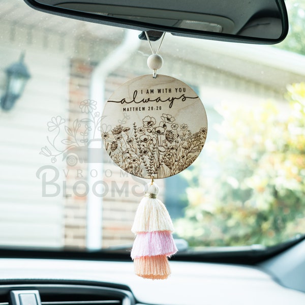 CHRISTIAN CAR CHARM | Rear View Mirror Charm | Car Accessories | Rear View Mirror Hanger with Tassel | I Am With You Always Car Charm