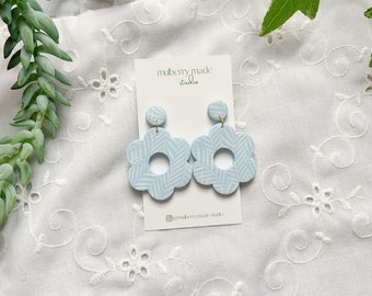 Modern Minimalist Romantic Stocking Stuffer Trend White Glitter Blue Grey Raindrop Polymer Clay Stud Pack Feminine Lightweight Earrings