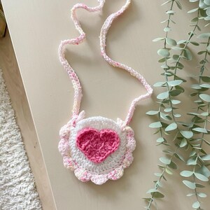 Porte-monnaie crocheté pour tout-petit - Coeur rose bonbon rose