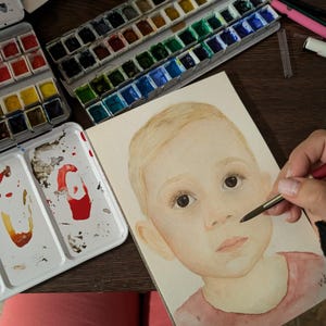 Ritratto professionale dipinto a mano da foto. Dipinti ad acquerello personalizzati di bambini, neonati, bambini, persone e ritratti di famiglia, arte regalo.