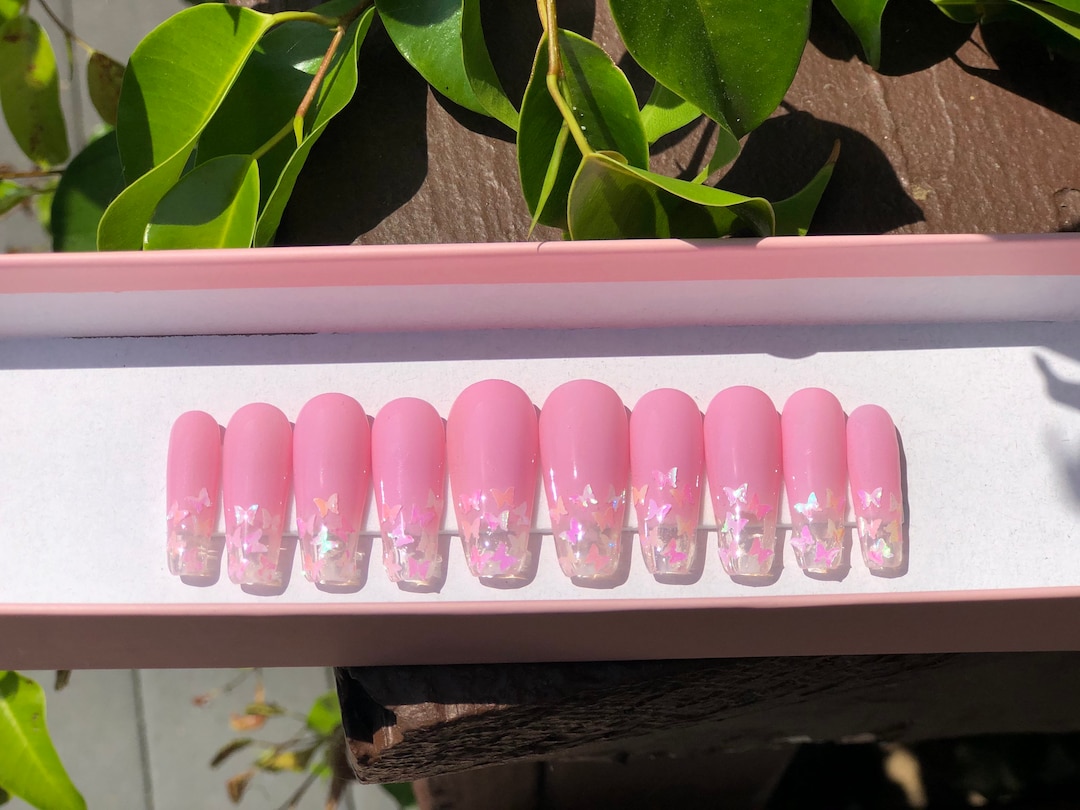 Light Pink Butterfly Nails Pink Nails Pink Butterflies - Etsy