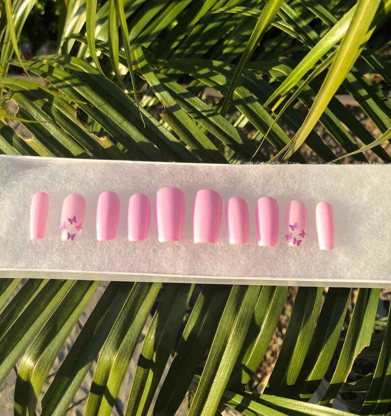 Pink Butterfly Nails Pink Nails Pink Butterflies | Etsy