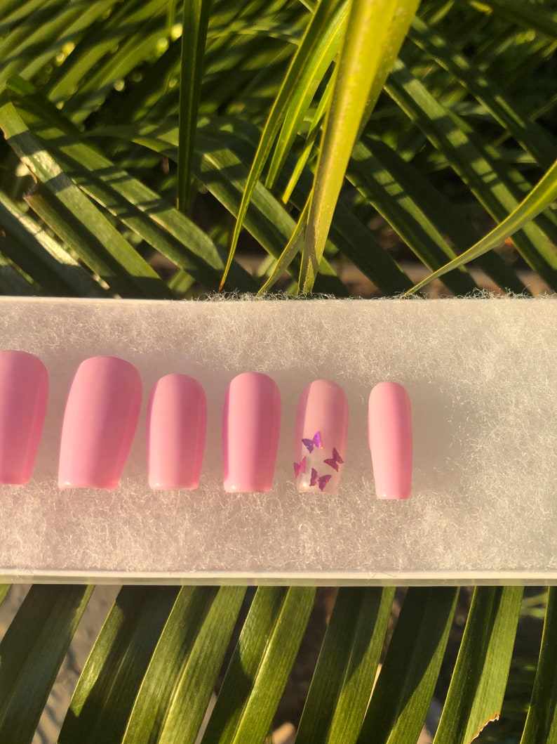 Pink Butterfly Nails Pink Nails Pink Butterflies | Etsy