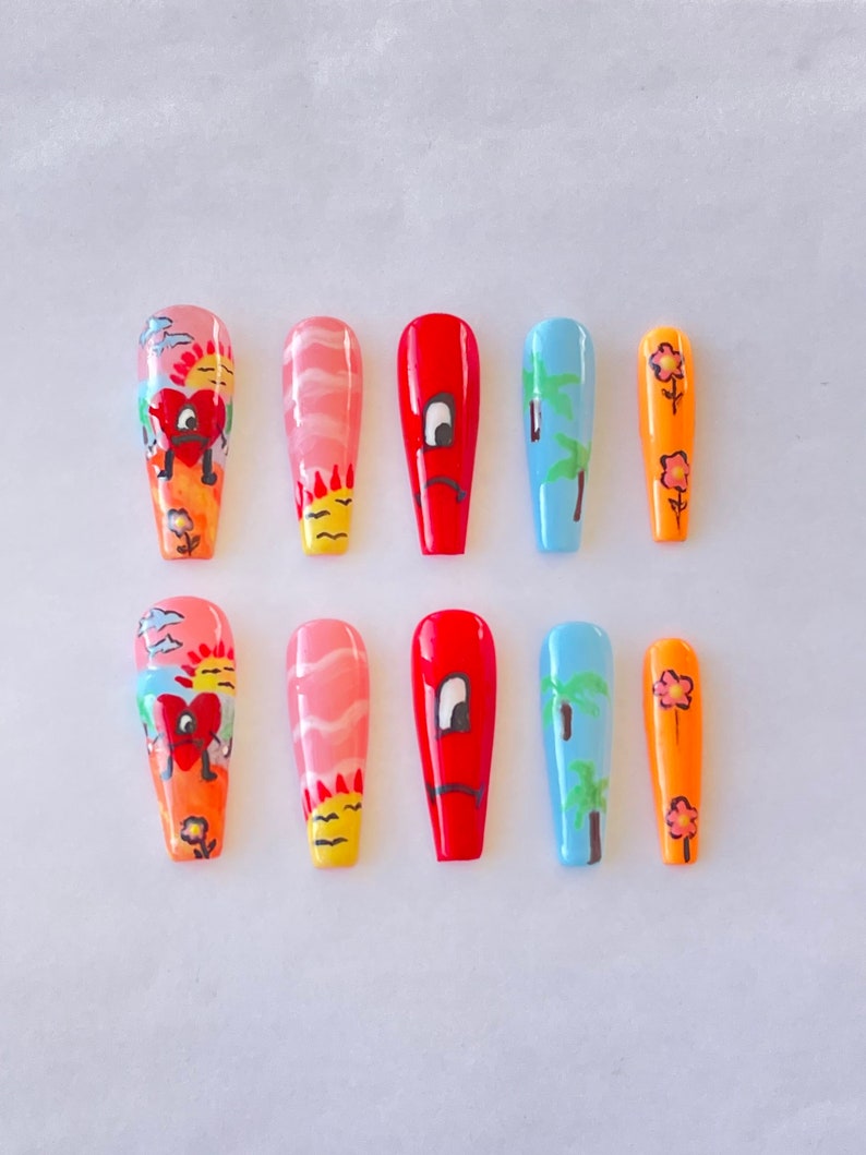 Bad Bunny Press on Nail Un Verano Sin Ti Gel Nails Bad - Etsy