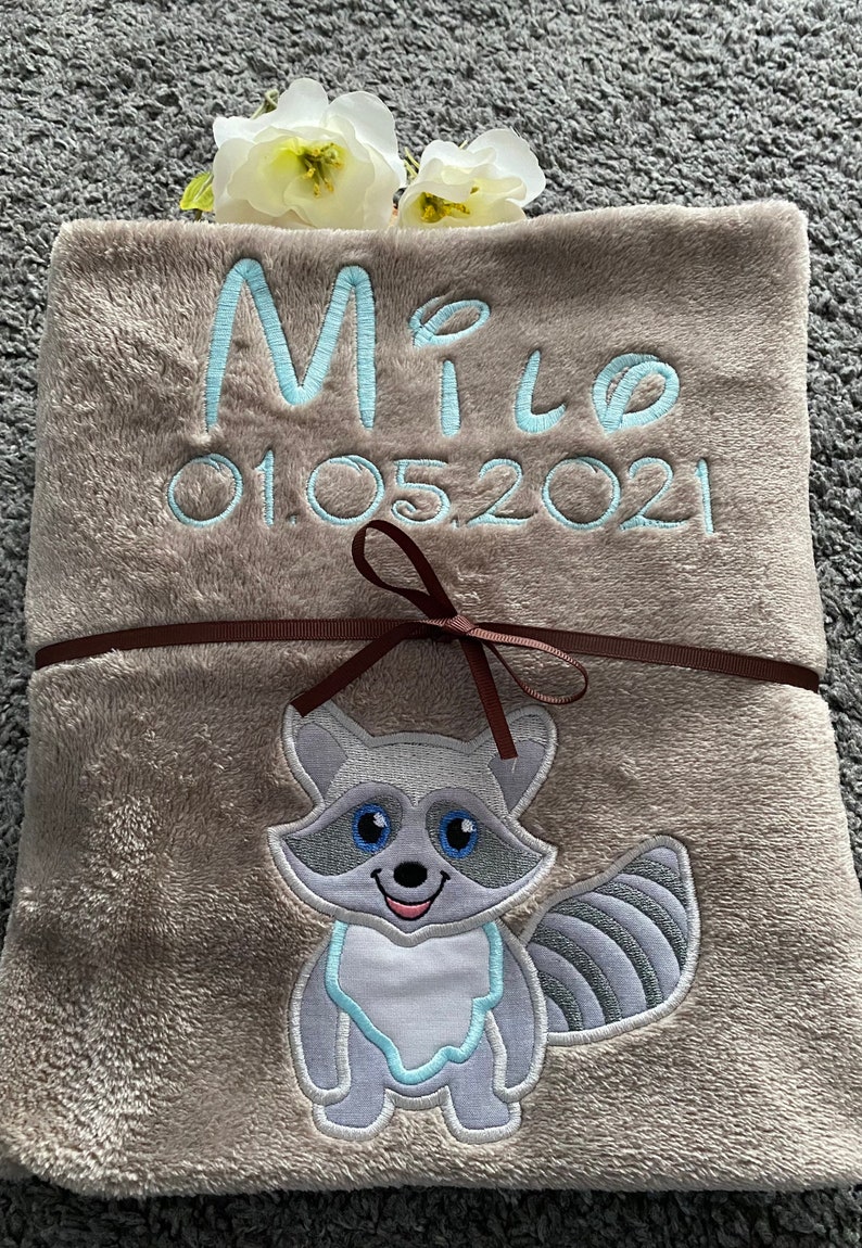 Cuddly soft baby blanket that can be personalized and embroidered with a name, date and appliqué image 6