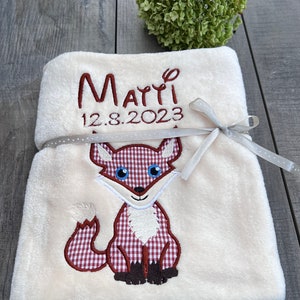 Cuddly soft baby blanket that can be personalized and embroidered with a name, date and appliqué image 4