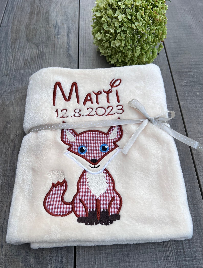 Cuddly soft baby blanket that can be personalized and embroidered with a name, date and appliqué image 4