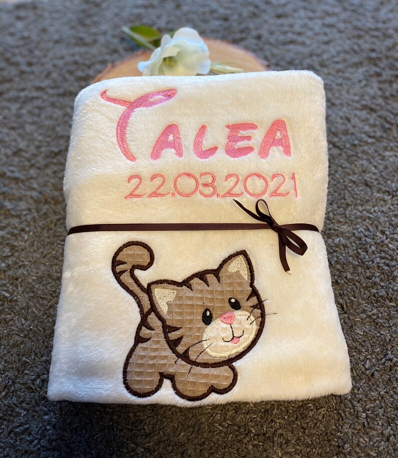 Cuddly soft baby blanket that can be personalized and embroidered with a name, date and appliqué image 2