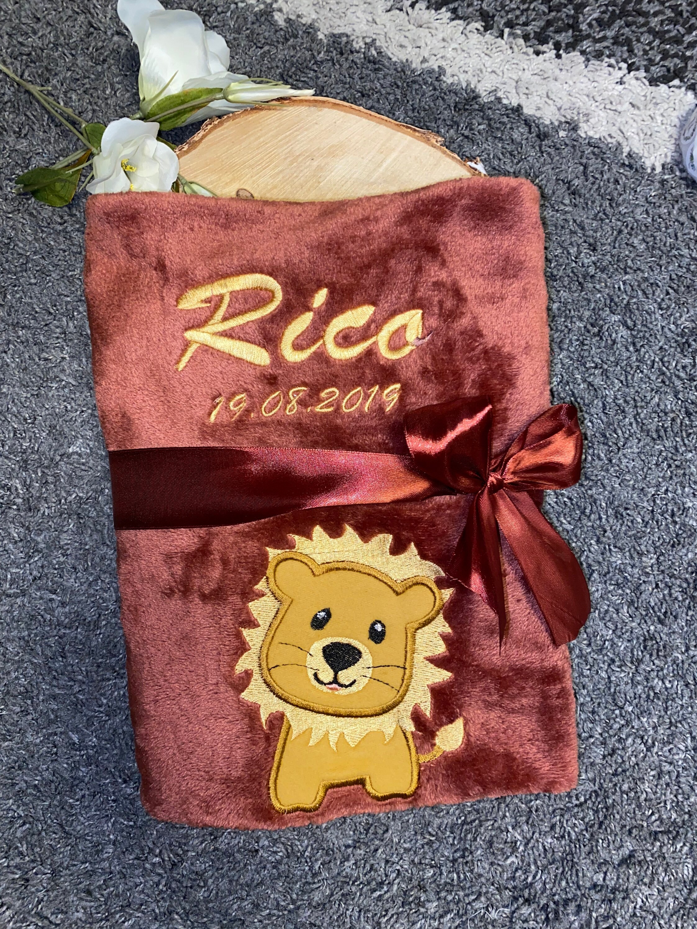 Baby blanket lion customizable embroidered with name date and Etsy