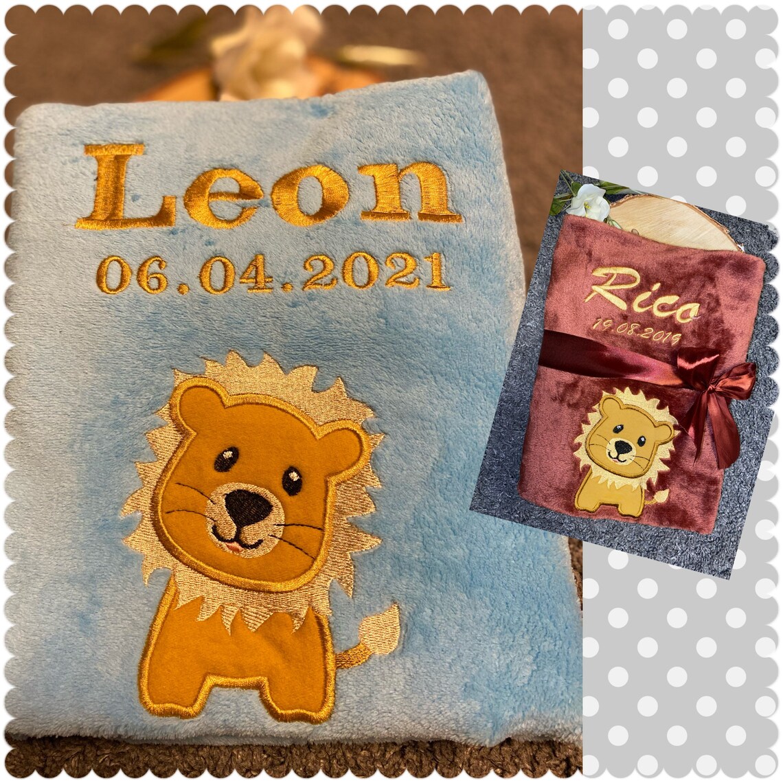 Baby blanket lion customizable embroidered with name date and Etsy