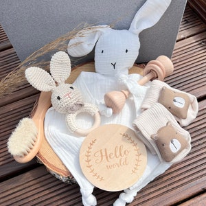 Geschenkset kleiner Hase für Babyparty, Taufe, Geburt oder einfach mal so personalisierbar mit Namen XXL 6 Teile Bild 5