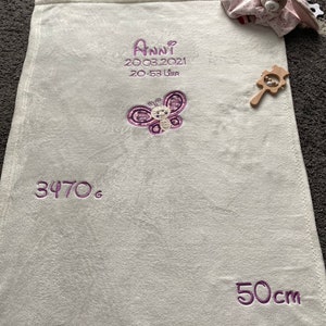 Cuddly soft baby blanket that can be personalized and embroidered with a name, date and appliqué image 3
