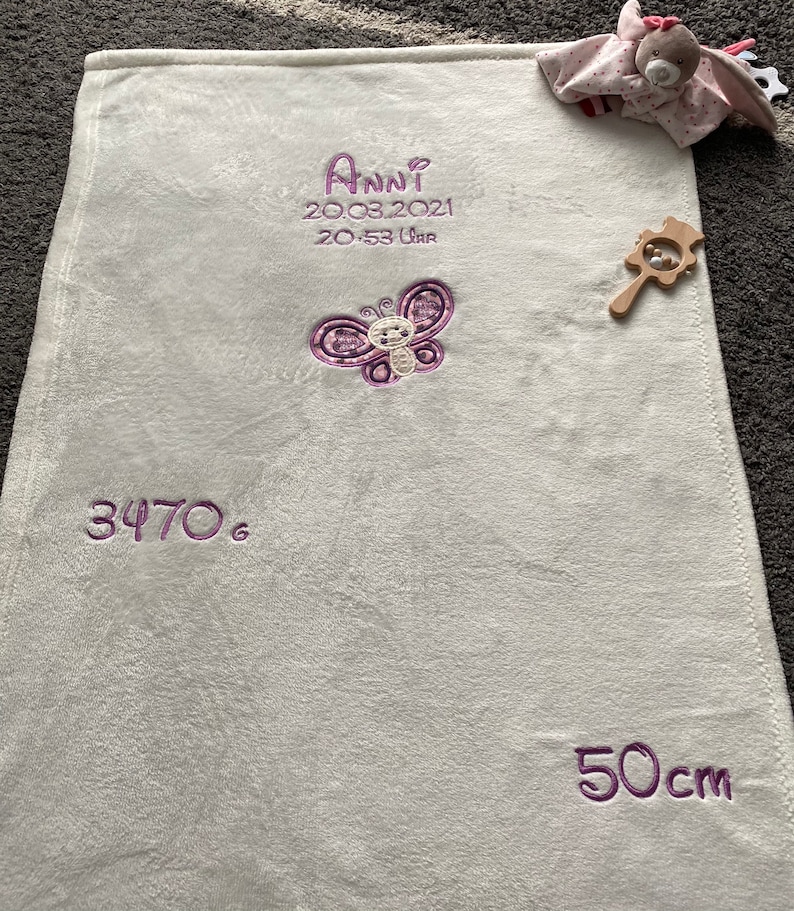 Cuddly soft baby blanket that can be personalized and embroidered with a name, date and appliqué image 3