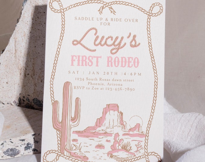 Girl's First Rodeo Birthday Invitation, Cowgirl First Birthday ...