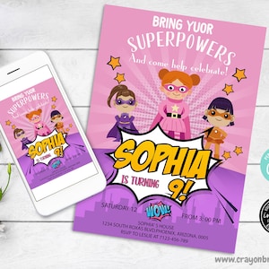 SUPERHERO GIRL INVITATION Instant Download Superhero