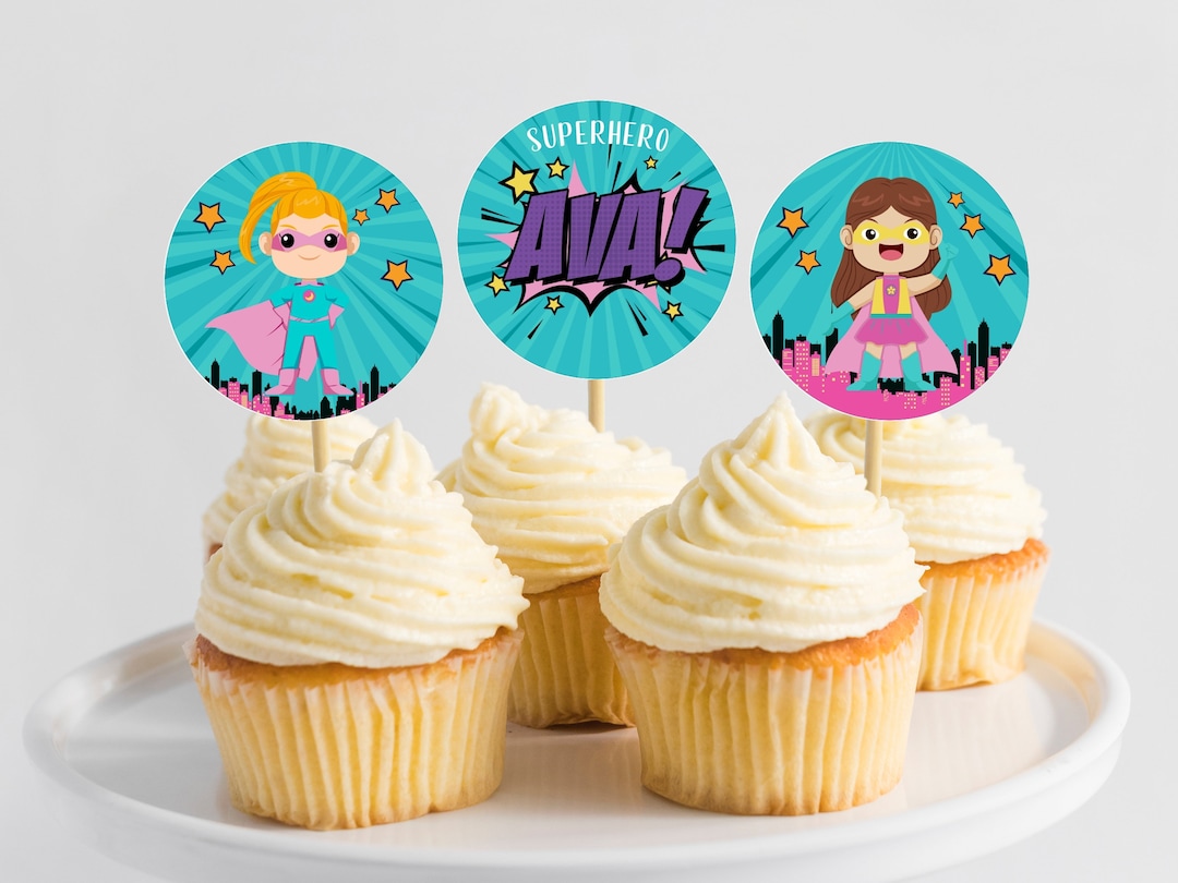 SUPERHERO GIRL Cupcake Toppers Template Printable Superhero Etsy