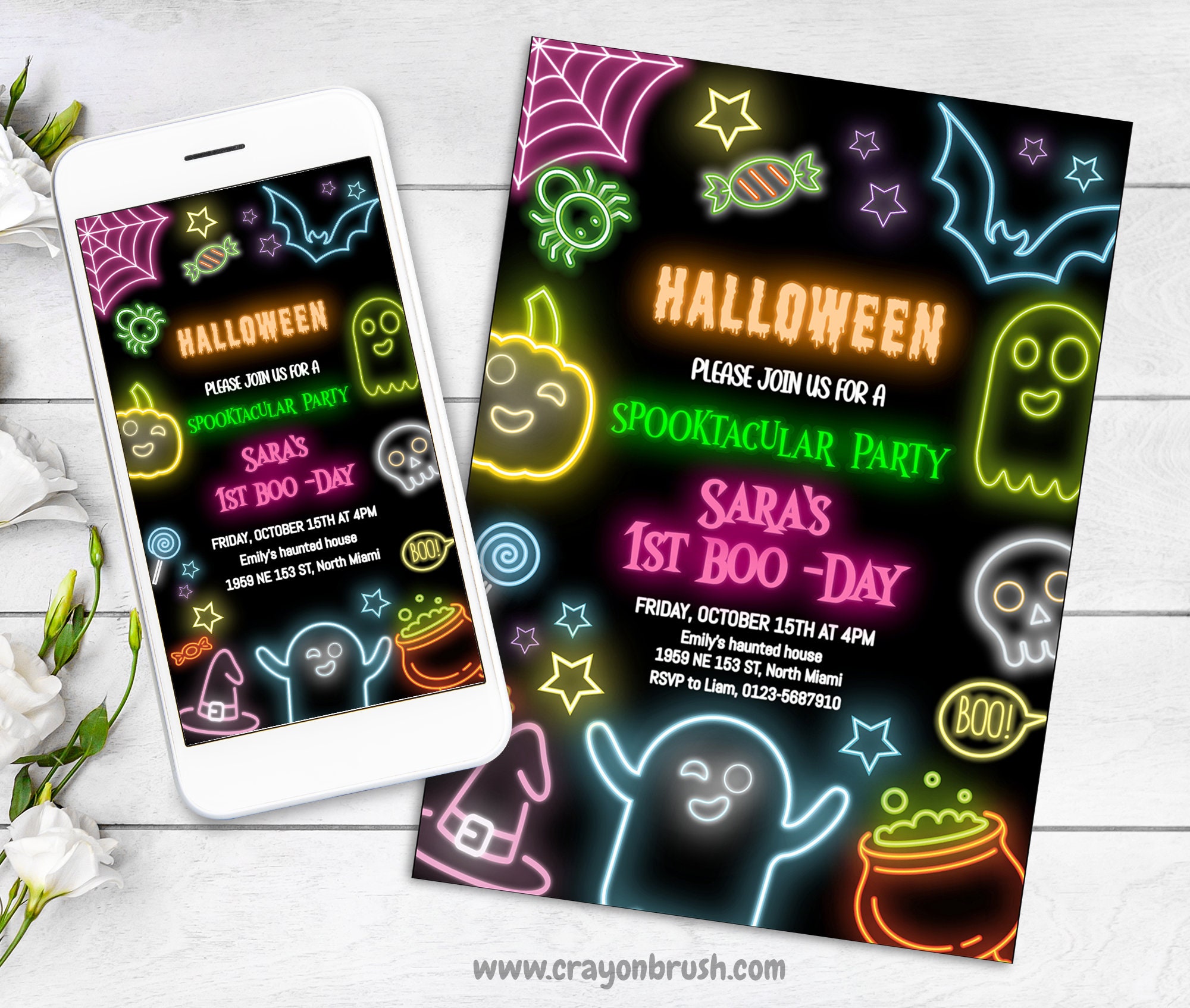 Neon Halloween Party Welcome Sign Template Spooky Halloween - Etsy