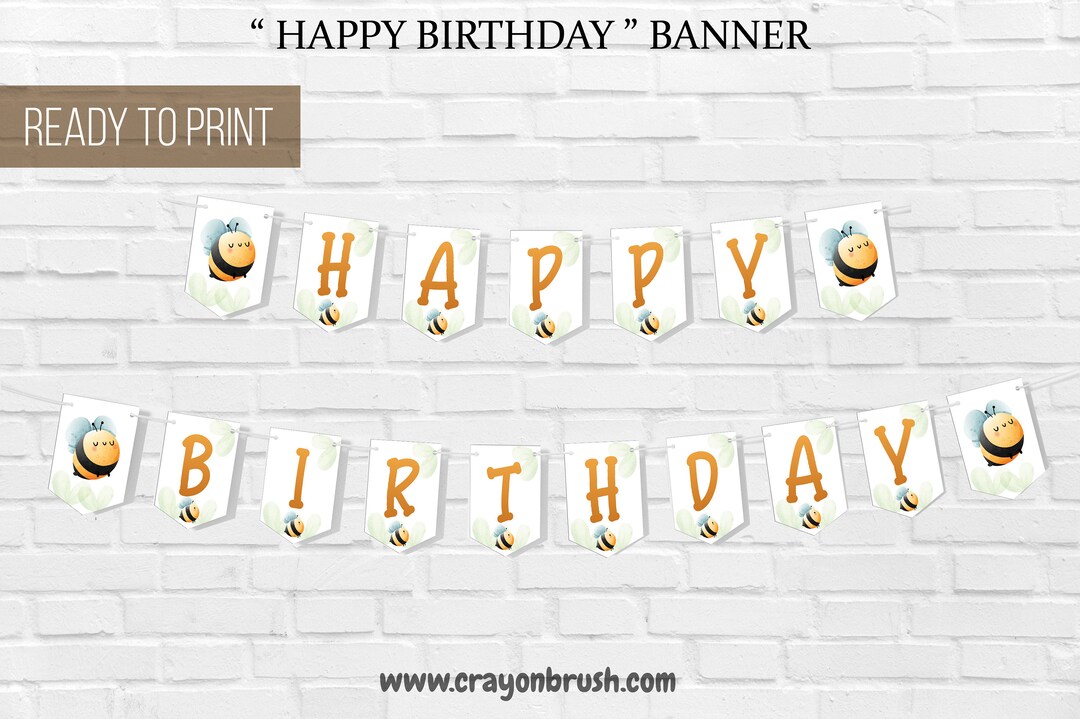 Happy Bee Day Banner Printable, Happy 1st Birthday Banner, Bee First ...
