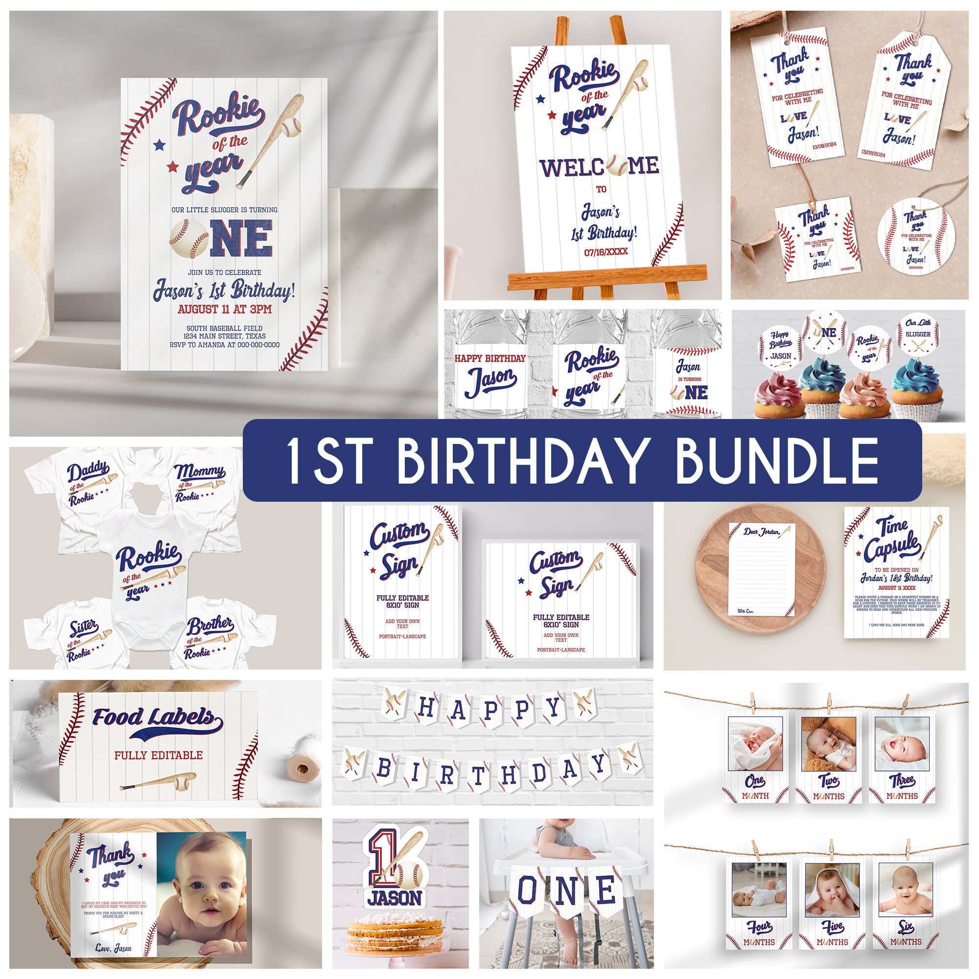 Rookie of the Year First Birthday Sign, Baseball 1st Birthday Custom ...