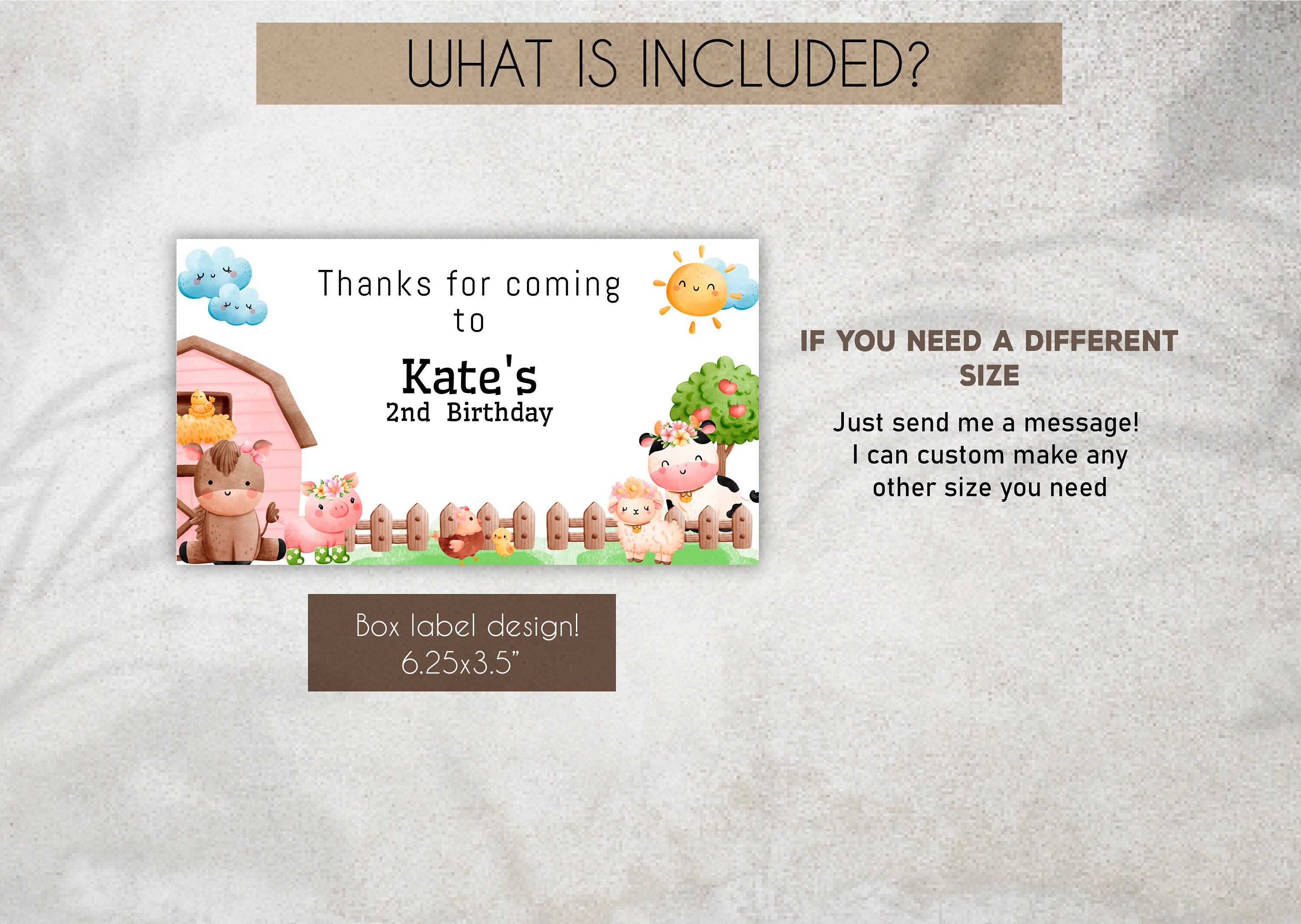 Editable Farm Animals Gable Gift Box Label Pink Farm Birthday - Etsy