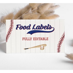 Editable Baseball Food Labels, Baseball Birthday Food Cards, Baseball Tent Card, baseball Buffet Label, Tent Card Template Corjl B007