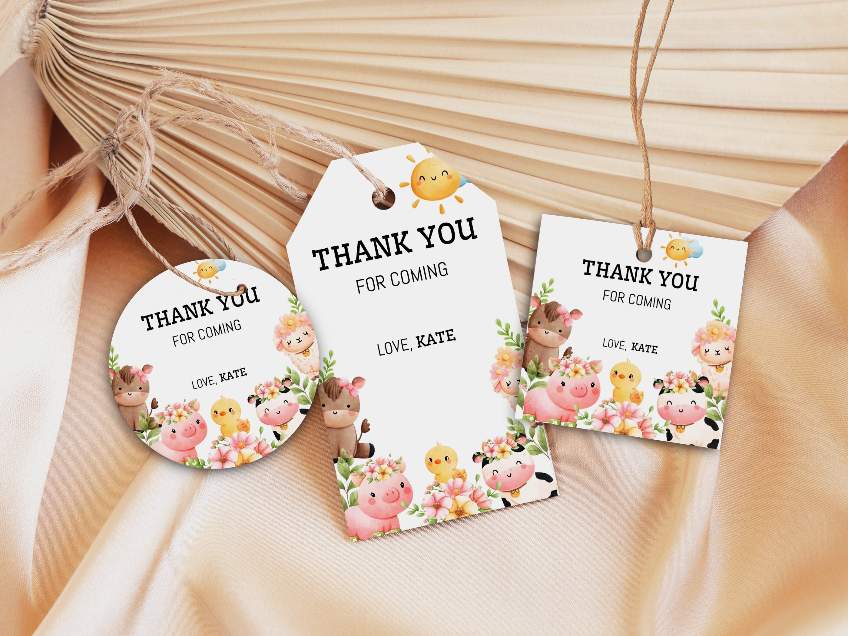 Editable Farm Animals Gable Gift Box Label Pink Farm Birthday - Etsy