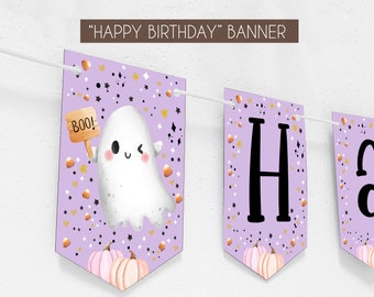 Happy Birthday banner, Spooky Halloween Birthday Party Banner Ghost Birthday Party Decor Instant Download Halloween party decor printable H1