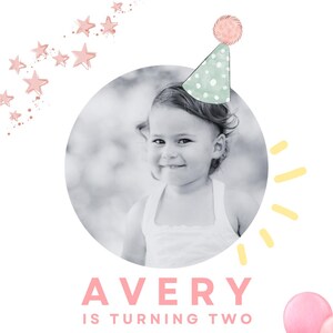 Custom Digital Invitation with Photo and Party Hat for Little Girl&#39;s Birthday Party