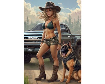 Cowgirl Adventure Satin Poster, Western Kunstdruck, Home Decor, Bauernhaus Wandkunst, einzigartiges Geschenk für Tierliebhaber, Cowboy Thema