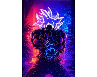 Neon Krieger Matte Poster | Retro Steamwave Drache Held