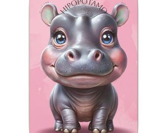 Impresión en lienzo, arte de hipopótamo lindo, decoración de pared con acabado mate, pintura infantil de hipopótamo, póster para habitación infantil, imagen de animal de safari, jungla