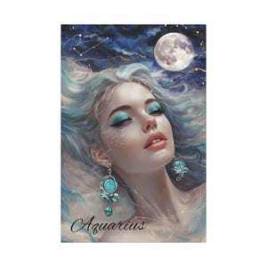 Aquarius Wall Art Canvas - Mystical Zodiac Decor, Horoscope Gift, Astrology Print, Home Decor, Unique Wall Hanging