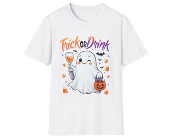 Halloween Geist T-Shirt, Trick or Drink T-Shirt, gruseliges Party Shirt, Unisex Urlaub Top, süßes Kostüm T-Shirt