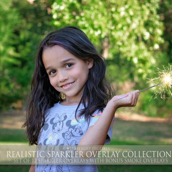 Sparkler Overlay Pack.  12 Pack of Sparkler Fireworks Digital Overlays, With Bonus Smoke & Firecracker Photoshop Overlays