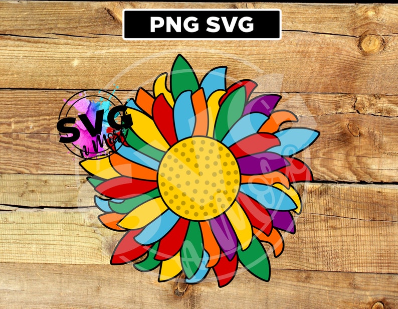 Rainbow sunflower SVG PNG digital download transfer flower | Etsy
