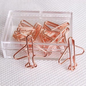 Gold AirPlane Paper Clips , Rose Gold Aircraft Shape Metal Paper Clips ,Cute plane Binder Clips ,Office supplies ,Stationery