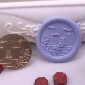 Timbro sigillo di cera multilivello Dream Cat/timbro sigillo di cera gatto e fiore/kit sigillo di cera gatto ghirlanda/timbro sigillo di cera gatto e libellula