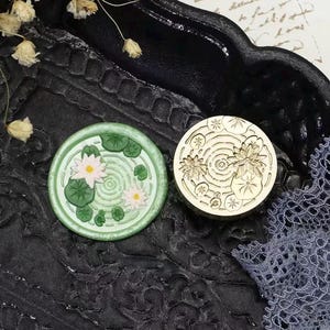 Timbro di ceralacca 3D Lotus / Kit di sigillatura in cera foglia di loto / Sigillo di ceralacca Lotus e Ripple / Kit di sigillatura in cera fiore di loto