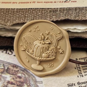 Timbro in ceralacca 3D a forma di balena / Kit di sigillatura in cera per torta al budino / Kit di sigillatura in cera a forma di fiocco di neve per regali di Natale / Sigillo in cera a forma di budino alla balena