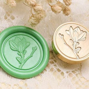 Timbro sigillo in cera a doppio strato con fiore di magnolia/Kit di sigillatura in cera con fiore di magnolia/Timbro sigillo in cera per regalo di compleanno