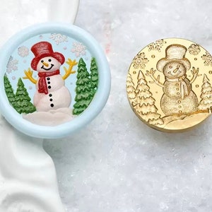 Timbro sigillo in ceralacca 3D con pupazzo di neve sorridente/Kit sigillatura in ceralacca a forma di albero di pino/Regalo di Natale Sigillo timbro in ceralacca con fiocco di neve