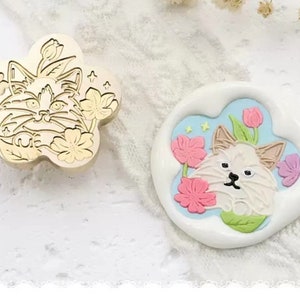 Timbro sigillo di cera gatto di forma irregolare/Kit sigillo di cera gatto e fiore/Timbro sigillante buste regalo di Pasqua/Kit sigillo di cera farfalla e fiore