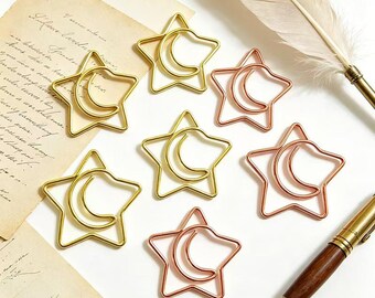 月と星のメタルペーパークリップ：天体モチーフのオフィス用品