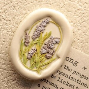 Timbro di ceralacca 3D con ghirlanda di lavanda/Timbro di ceralacca con ghirlanda di lavanda/Kit di sigillatura con ceralacca per piante di lavanda/Timbro di ceralacca per compleanno