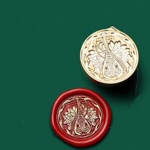 Timbro sigillo di cera PiPa e fiore/kit sigillo di cera per liuto cinese/timbro sigillo di cera per strumenti musicali/set di scatole di timbri di cera per matrimoni